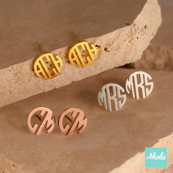 SP024 Block Monogram Initial 925 Sterling Sliver Name Earrings 字母組合耳環 (一對) - Ahola
