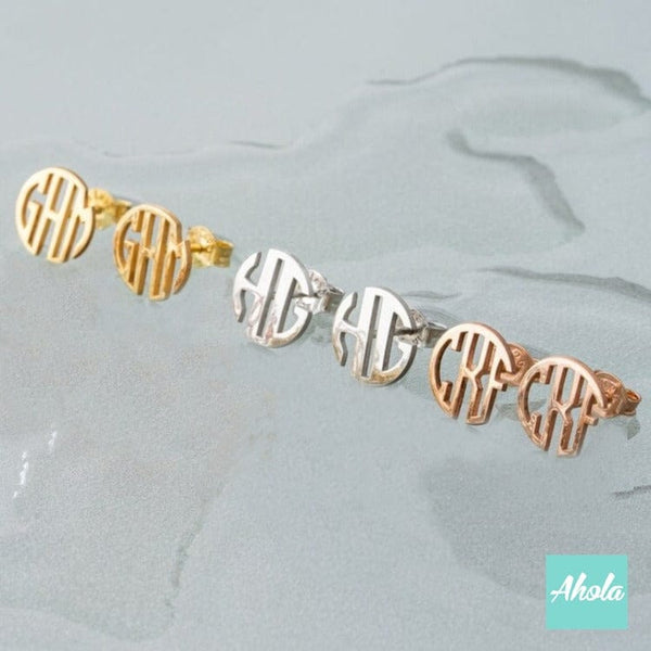 SP024 Block Monogram Initial 925 Sterling Sliver Name Earrings 字母組合耳環 (一隻) - Ahola