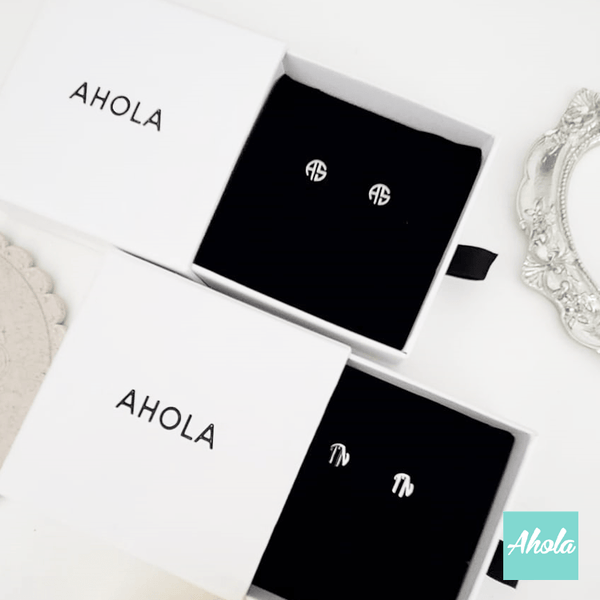 SP024 Block Monogram Initial 925 Sterling Sliver Name Earrings 字母組合耳環 (一對) - Ahola