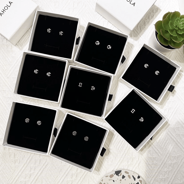 SP024 Block Monogram Initial 925 Sterling Sliver Name Earrings 字母組合耳環 (一對) - Ahola