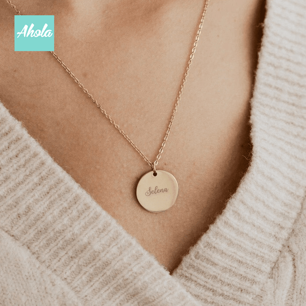 SP010 Double sided 925 Sterling Sliver Engrave Disc Necklace - Ahola