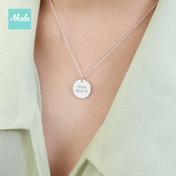SP010 Double sided 925 Sterling Sliver Engrave Disc Necklace - Ahola