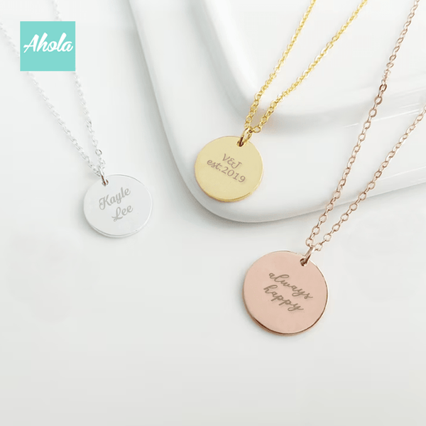 SP010 Double sided 925 Sterling Sliver Engrave Disc Necklace - Ahola
