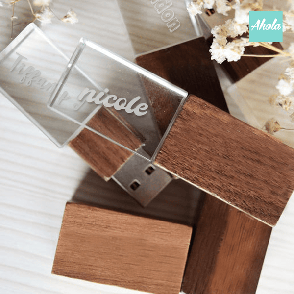 【name!】Laser Engraved Wooden Crystal USB drive 激光刻字水晶USB手指 - Ahola