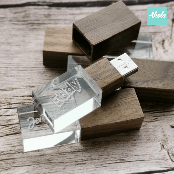 【name!】Laser Engraved Wooden Crystal USB drive 激光刻字水晶USB手指 - Ahola