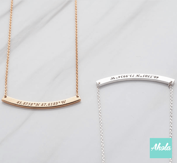 SP033 Sterling Silver  Curved Bar Engraved Necklace 長形彎牌刻字頸鏈  📣此產品新年/情人節前出貨已截單, 由1月15號至2月26號落單將會在3月中/尾寄出 - Ahola