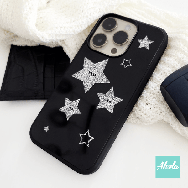 【Estrella】Silver Glitter Stars Acrylic Phone Case 銀色星星名字全包軟邊亞加力電話殼