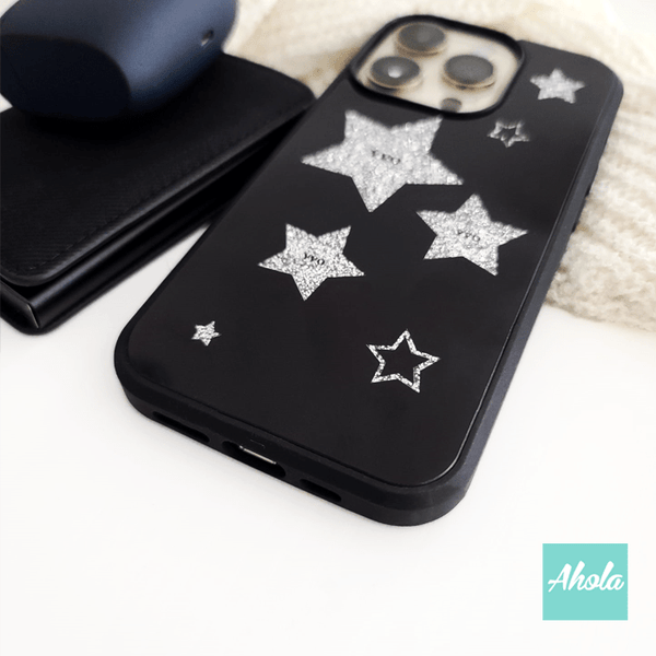 【Estrella】Silver Glitter Stars Acrylic Phone Case 銀色星星名字全包軟邊亞加力電話殼