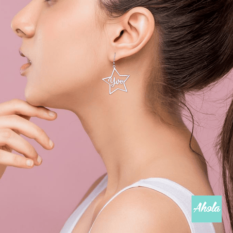 SP069 Platinum Plated Sterling Silver Star Hoop Earrings 純銀名字星星耳勾