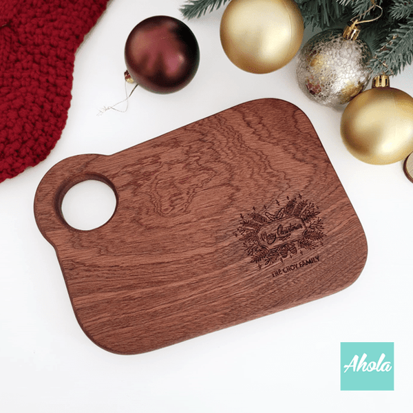【Happy holly-days】Irregular Sandalwood Cutting Board With Hanging Hole 聖誕不規則檀木刻字多用途砧板(3-5個工作天)