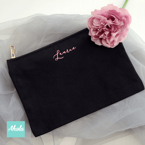 【Rosy】Canvas Cosmetic Bag 粉紅色光面燙字多用途化妝袋