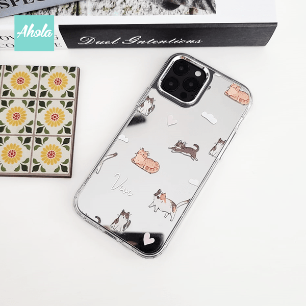 【Cat Doodle】Protective Cat Print Mirror Phone Case 全包邊名字貓貓圖案鏡面電話殼