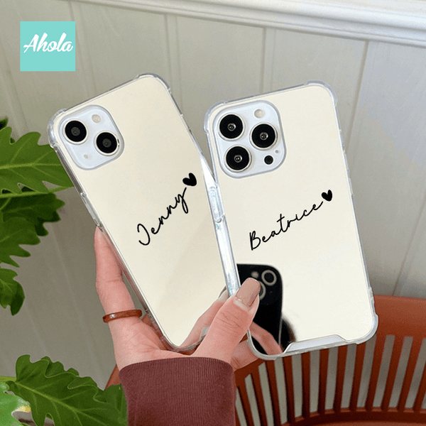 【Heart】Protective Heart Print Mirror Phone Case 全包邊名字心心鏡面電話殼