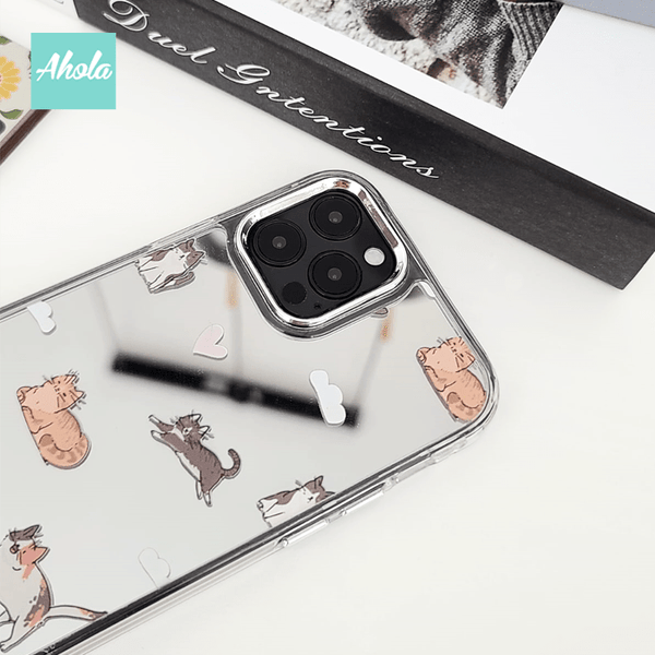 【Cat Doodle】Protective Cat Print Mirror Phone Case 全包邊名字貓貓圖案鏡面電話殼