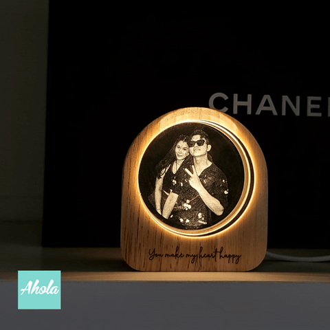 【Memories】Laser Engraved Crystal Wooden Light Box 照片水晶刻字小燈盒