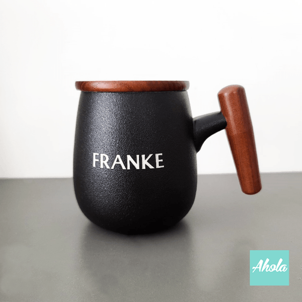【Ceramique】Ceramic Cup With Wooden Lid 刻字木柄陶瓷杯連木蓋