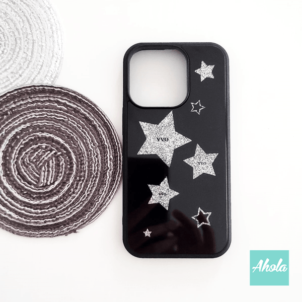 【Estrella】Silver Glitter Stars Acrylic Phone Case 銀色星星名字全包軟邊亞加力電話殼