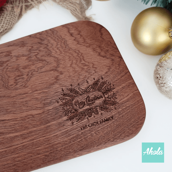 【Happy holly-days】Irregular Sandalwood Cutting Board With Hanging Hole 聖誕不規則檀木刻字多用途砧板(3-5個工作天)