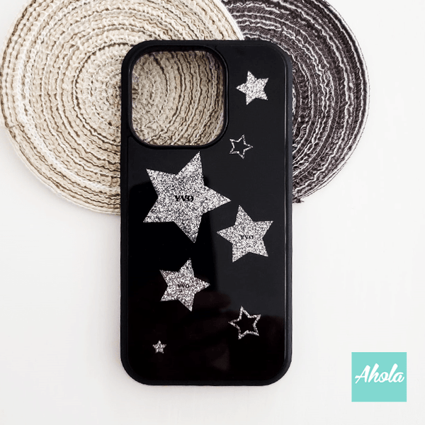 【Estrella】Silver Glitter Stars Acrylic Phone Case 銀色星星名字全包軟邊亞加力電話殼