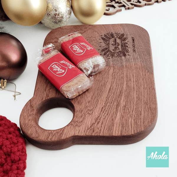 【Happy holly-days】Irregular Sandalwood Cutting Board With Hanging Hole 聖誕不規則檀木刻字多用途砧板(3-5個工作天)