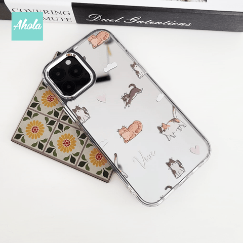 【Cat Doodle】Protective Cat Print Mirror Phone Case 全包邊名字貓貓圖案鏡面電話殼