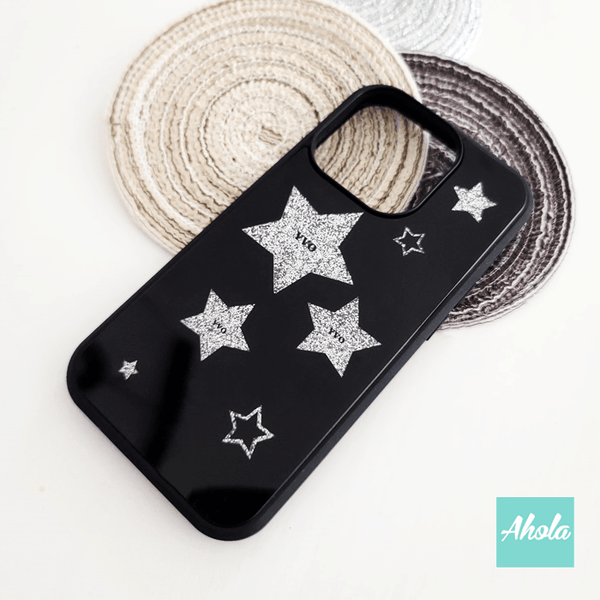 【Estrella】Silver Glitter Stars Acrylic Phone Case 銀色星星名字全包軟邊亞加力電話殼