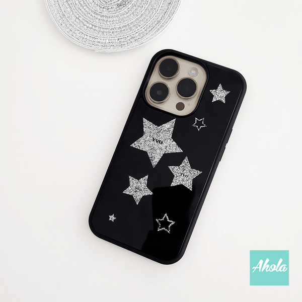 【Estrella】Silver Glitter Stars Acrylic Phone Case 銀色星星名字全包軟邊亞加力電話殼