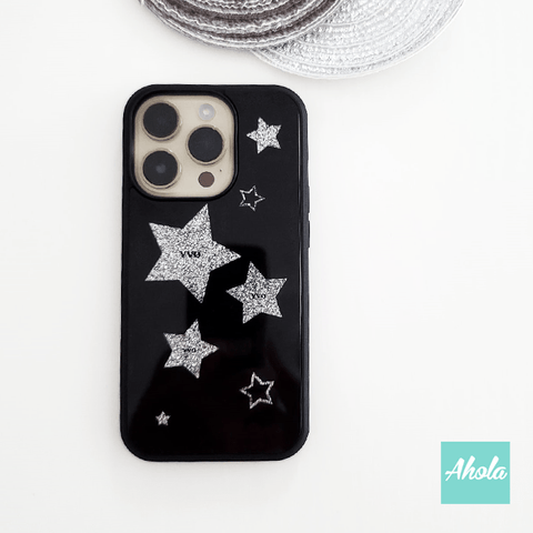【Estrella】Silver Glitter Stars Acrylic Phone Case 銀色星星名字全包軟邊亞加力電話殼