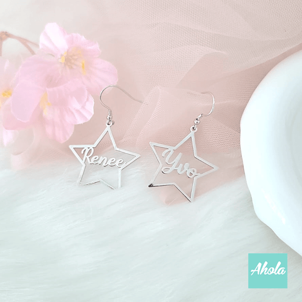 SP069 Platinum Plated Sterling Silver Star Hoop Earrings 純銀名字星星耳勾