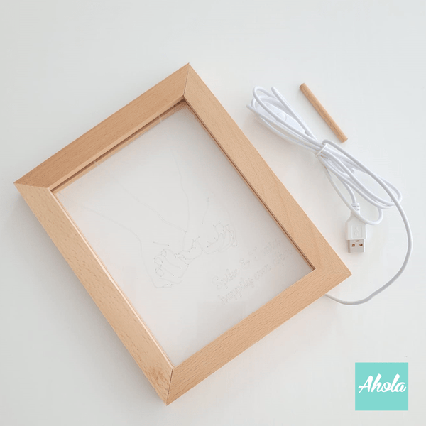 【Pinky promise】Wooden Frame LED Acrylic Light 勾手指承諾亞加力相架夜燈