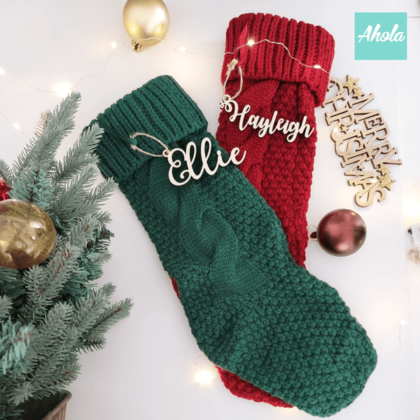 【Festive】Personalised Embroidered Knit Christmas Stocking 木製名牌針織聖誕襪❄️聖誕限定的客製聖誕襪🎄 11/15截單，12月初寄出到中寄出