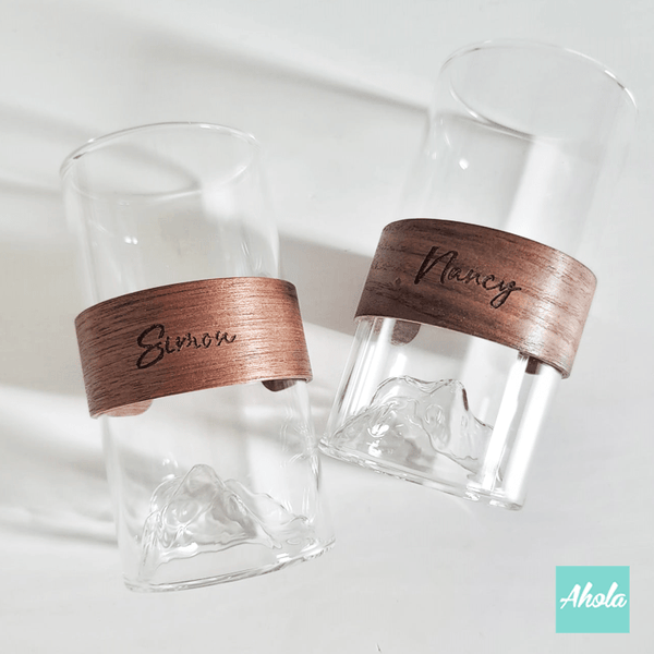 【Iceberg】Personalizable Glass With Wooden Sleeve 刻字防燙木杯環冰山玻璃杯