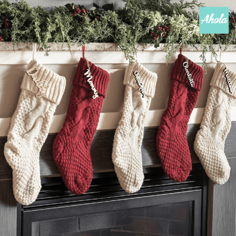 【Festive】Personalised Embroidered Knit Christmas Stocking 木製名牌針織聖誕襪❄️聖誕限定的客製聖誕襪🎄 11/15截單，12月初寄出到中寄出
