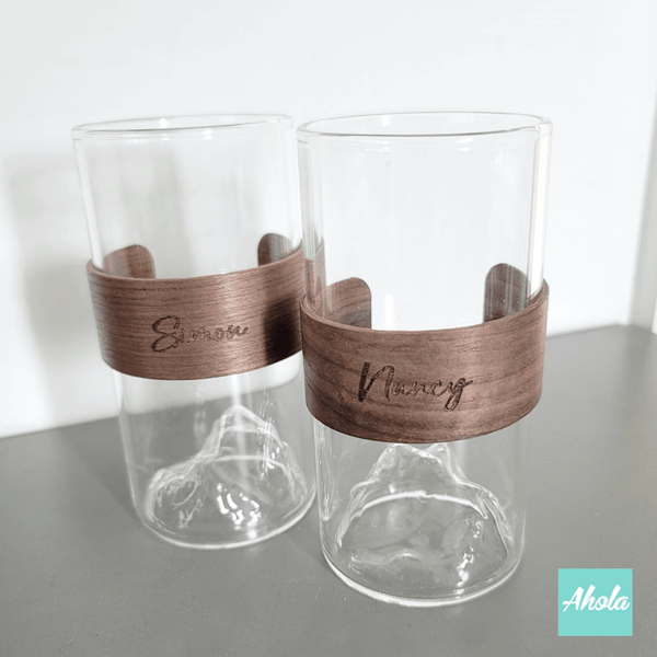 【Iceberg】Personalizable Glass With Wooden Sleeve 刻字防燙木杯環冰山玻璃杯