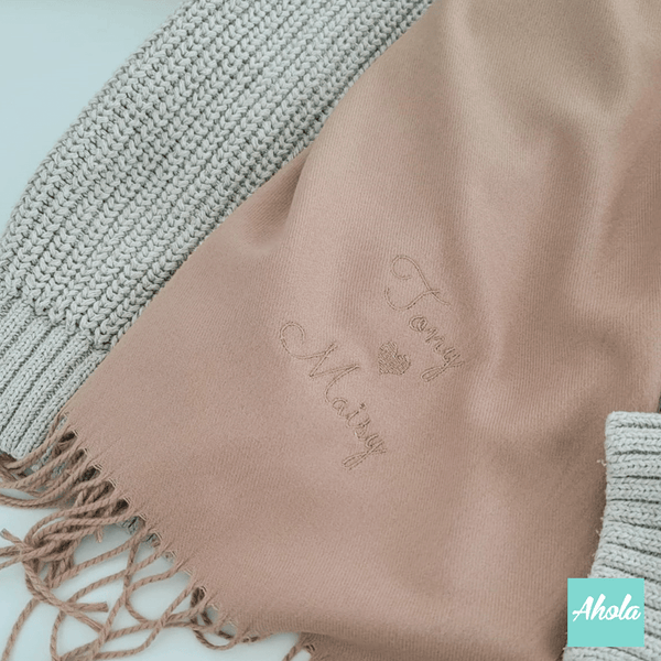 【The One】Embroidery name/phrase Cashmere silk scarf 繡英文字句蚕絲羊絨圍巾