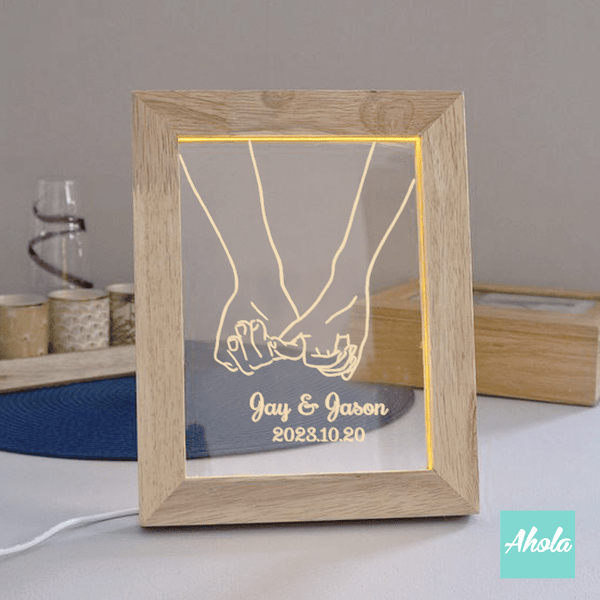 【Pinky promise】Wooden Frame LED Acrylic Light 勾手指承諾亞加力相架夜燈