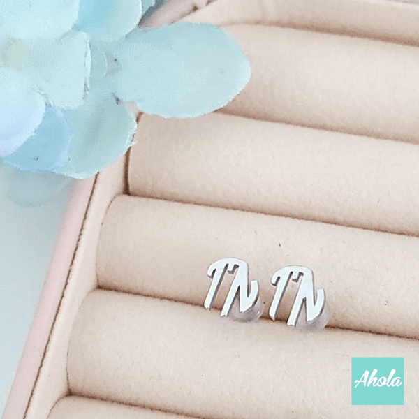 SP024 Block Monogram Initial 925 Sterling Sliver Name Earrings 字母組合耳環 (一對) - Ahola