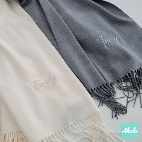 【Warmth】Embroidery name/phrase Cashmere silk scarf 繡英文字蚕絲羊絨圍巾