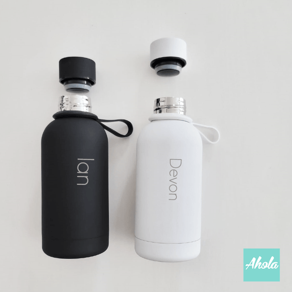 【Mivid】Engraved Name Stainless Steel Hot or Cold Matte Bottle with Loop Handle 刻名不鏽鋼保冷/保温連手環樽