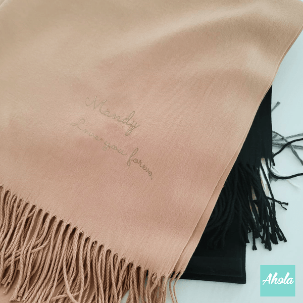 【The One】Embroidery name/phrase Cashmere silk scarf 繡英文字句蚕絲羊絨圍巾