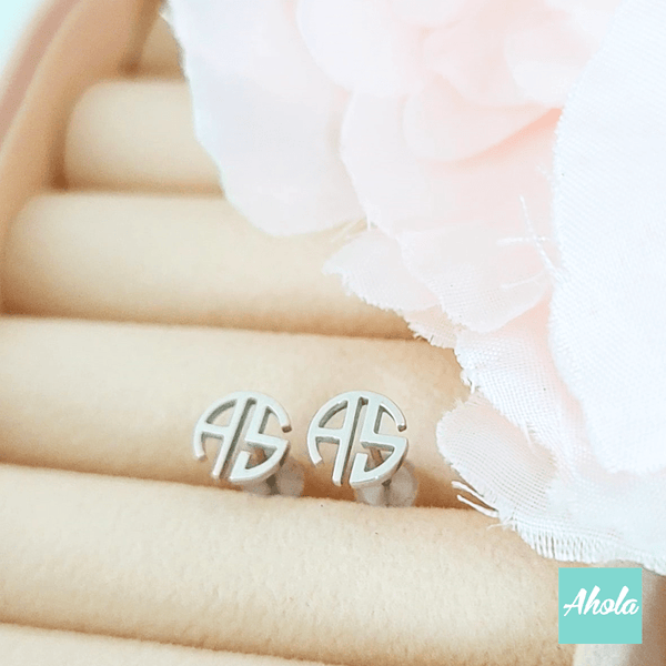 SP024 Block Monogram Initial 925 Sterling Sliver Name Earrings 字母組合耳環 (一對) - Ahola