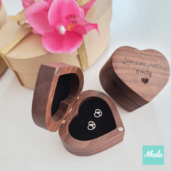 【Love you forever】Platinum Plated Sterling Silver Heart Shape Cubic Zirconia Earring with Wooden Jewelry Box Gift Set  純銀心形鑲鋯石耳環+刻名木製首飾盒禮品盒套裝