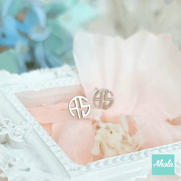 SP024 Block Monogram Initial 925 Sterling Sliver Name Earrings 字母組合耳環 (一對) - Ahola