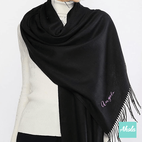 【Chara】Embroidery name/phrase Cashmere silk scarf 繡英文字句蚕絲羊絨圍巾