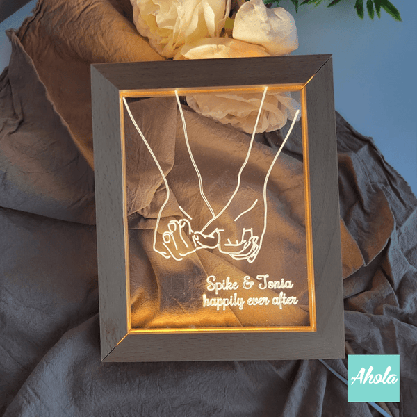 【Pinky promise】Wooden Frame LED Acrylic Light 勾手指承諾亞加力相架夜燈