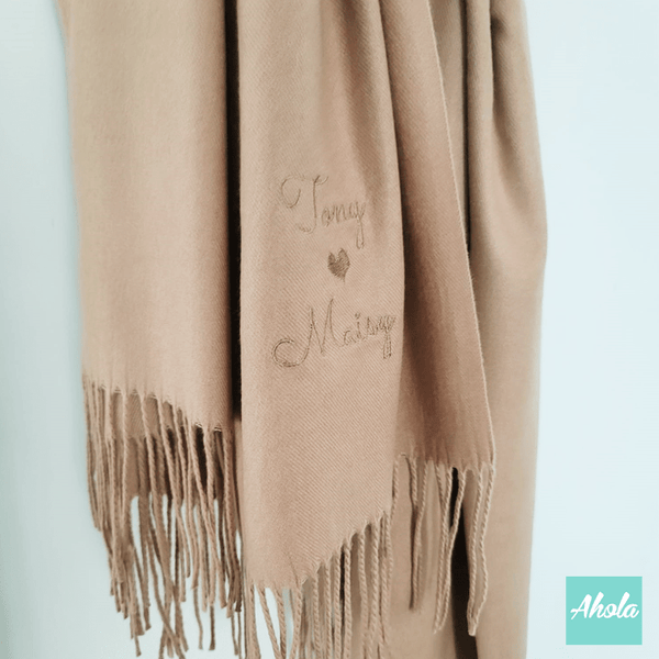 【The One】Embroidery name/phrase Cashmere silk scarf 繡英文字句蚕絲羊絨圍巾