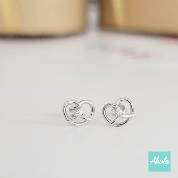 【Love you forever】Platinum Plated Sterling Silver Heart Shape Cubic Zirconia Earring with Wooden Jewelry Box Gift Set  純銀心形鑲鋯石耳環+刻名木製首飾盒禮品盒套裝