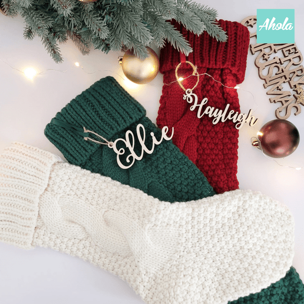【Festive】Personalised Embroidered Knit Christmas Stocking 木製名牌針織聖誕襪❄️聖誕限定的客製聖誕襪🎄 11/15截單，12月初寄出到中寄出