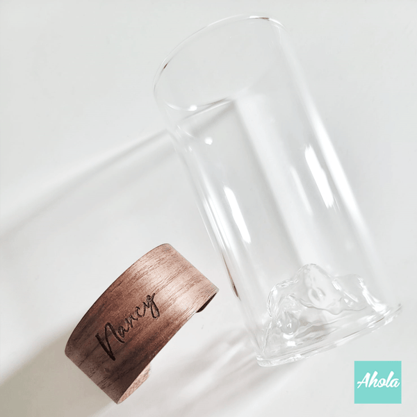 【Iceberg】Personalizable Glass With Wooden Sleeve 刻字防燙木杯環冰山玻璃杯