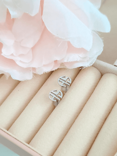 SP024 Block Monogram Initial 925 Sterling Sliver Name Earrings 字母組合耳環 (一對) - Ahola